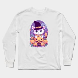 Cute Halloween Kitty Design Long Sleeve T-Shirt